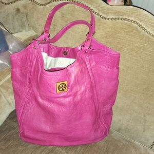 Pink Leather Tote Bag